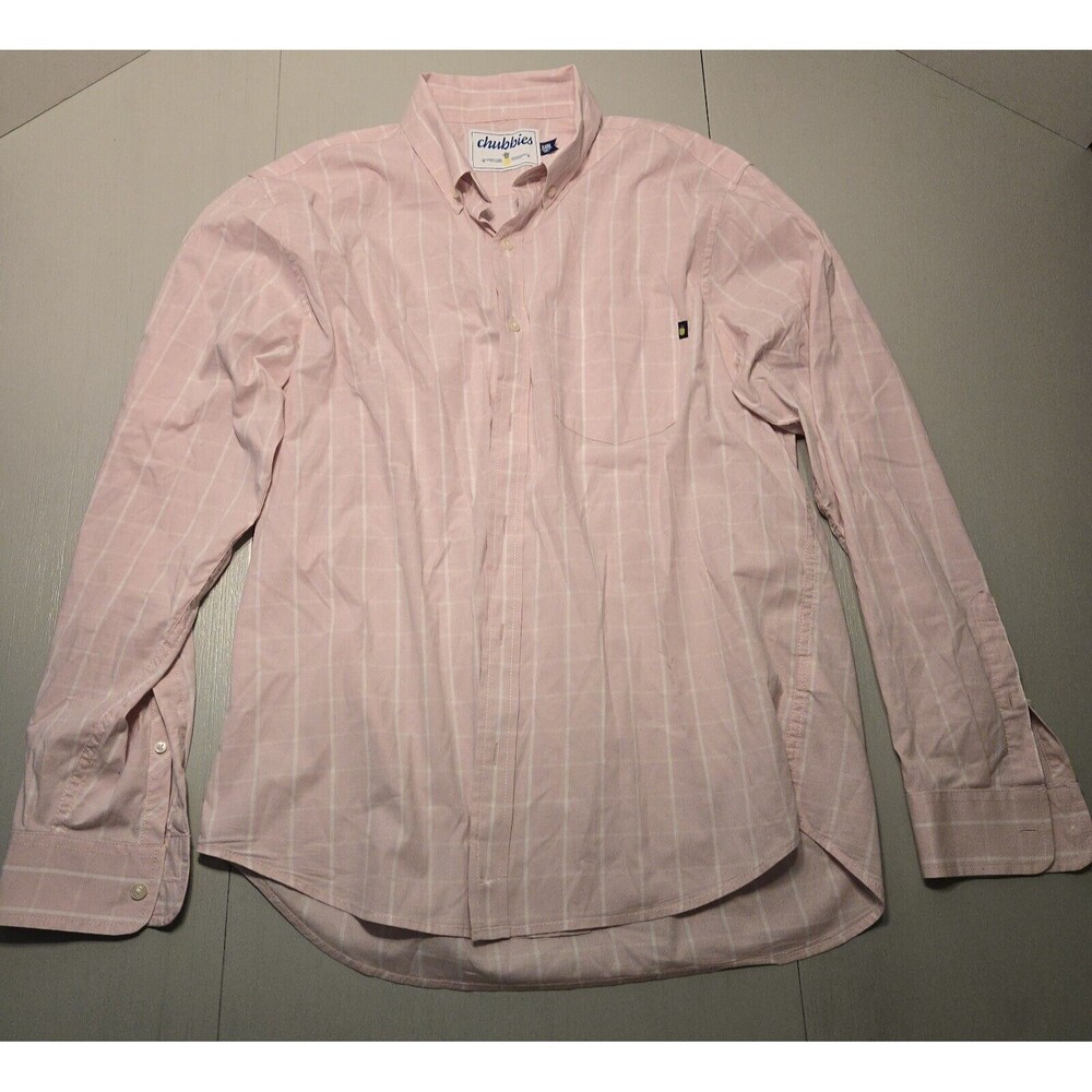Chubbies Pale Pink Stripe Linen Cotton Blend Loop Collar Shirt Dad Fit Men's XL